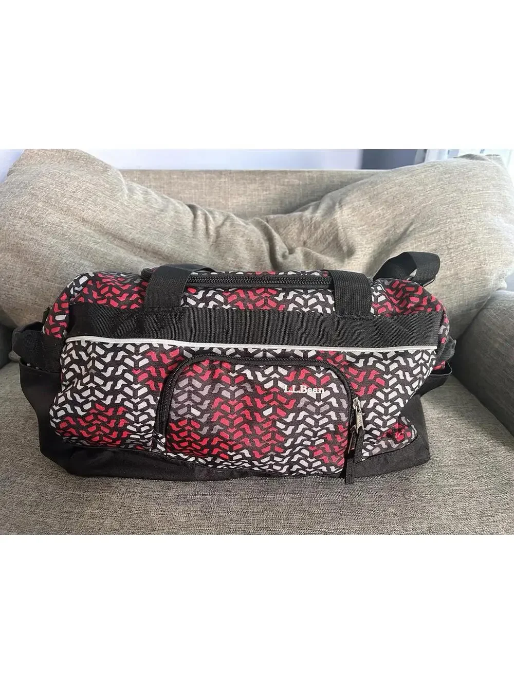 LL Bean Small Adventure Duffle Bag Geometric Design Adjustable Strap